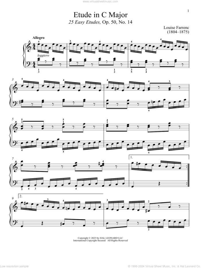 Etude in C Major sheet music for piano solo by Louise Dumont Farrenc and Immanuela Gruenberg, classical score, intermediate skill level