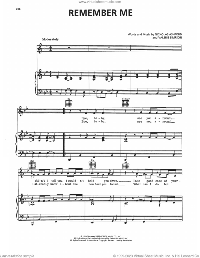 Remember Me sheet music for voice, piano or guitar by Diana Ross, Nickolas Ashford and Valerie Simpson, intermediate skill level