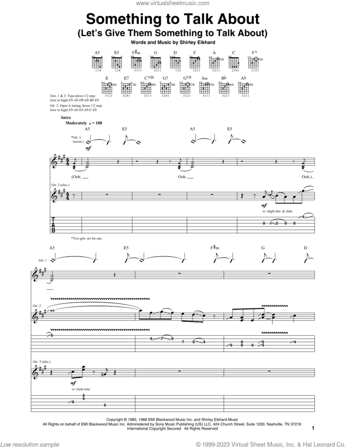 Something To Talk About (Let's Give Them Something To Talk About) sheet music for guitar (tablature) by Bonnie Raitt and Shirley Eikhard, intermediate skill level