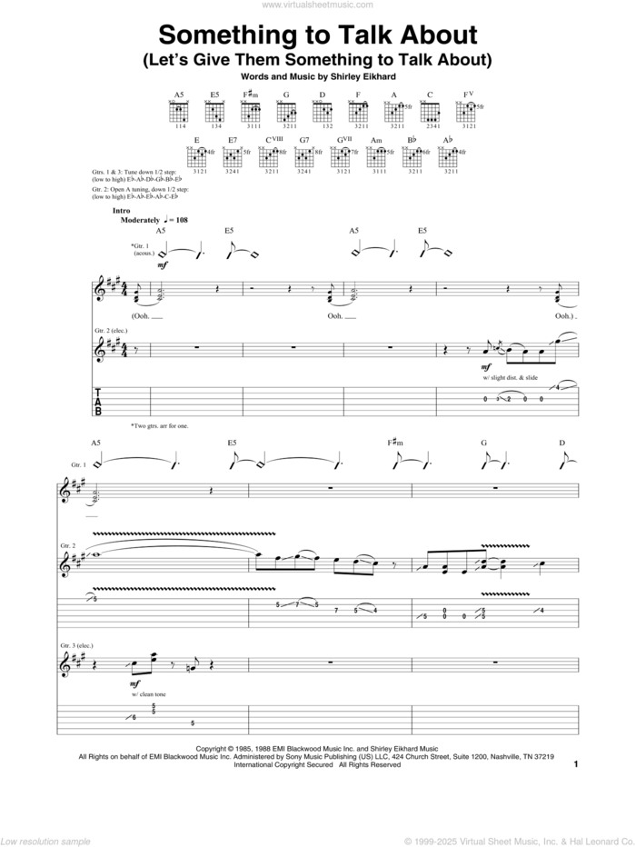 Something To Talk About (Let's Give Them Something To Talk About) sheet music for guitar (tablature) by Bonnie Raitt and Shirley Eikhard, intermediate skill level