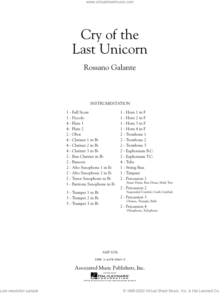 Cry Of The Last Unicorn (COMPLETE) sheet music for concert band by Rossano Galante, classical score, intermediate skill level