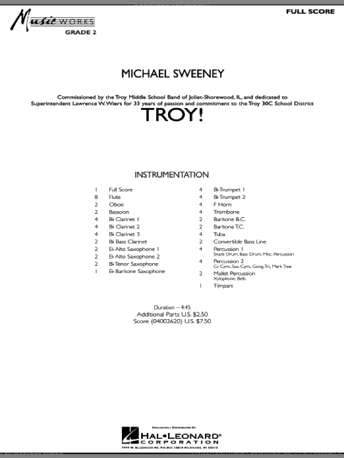 Troy! (COMPLETE) sheet music for concert band by Michael Sweeney, intermediate skill level