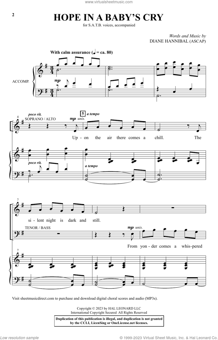Hope In A Baby's Cry sheet music for choir (SATB: soprano, alto, tenor, bass) by Diane Hannibal, intermediate skill level