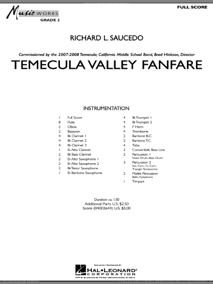 Temecula Valley Fanfare (COMPLETE) sheet music for concert band by Richard L. Saucedo, intermediate skill level