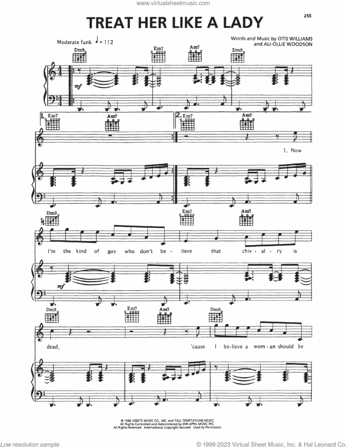 Treat Her Like A Lady sheet music for voice, piano or guitar by The Temptations, Ali-Ollie Woodson and Otis Williams, intermediate skill level