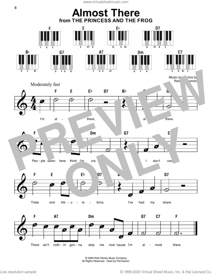 Almost There (from The Princess and the Frog) sheet music for piano solo by Randy Newman, beginner skill level