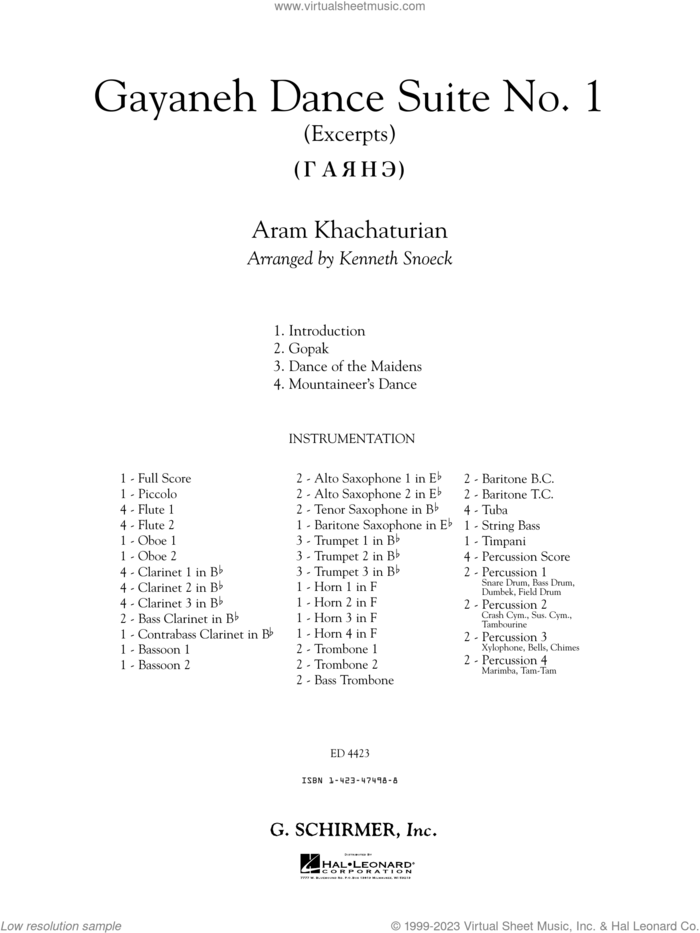 Gayenah Dance Suite No. 1 (Excerpts) (arr. Kenneth Snoeck) (COMPLETE) sheet music for concert band by Aram Khachaturian and Kenneth Snoeck, classical score, intermediate skill level