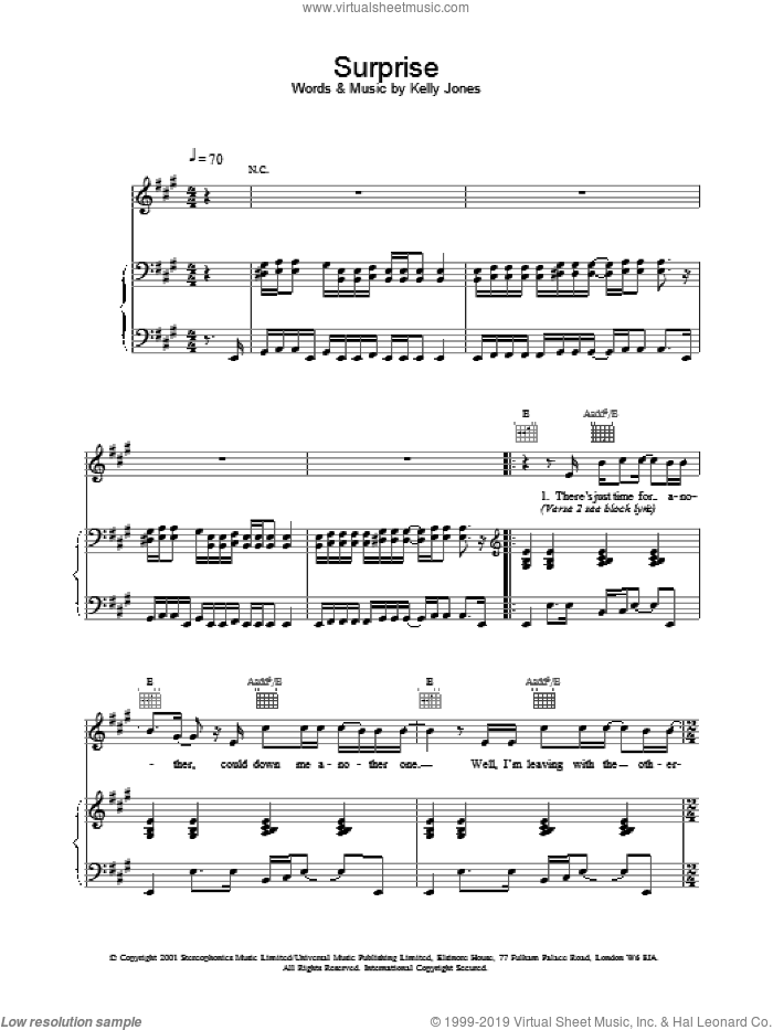 Surprise sheet music for voice, piano or guitar by Stereophonics, intermediate skill level