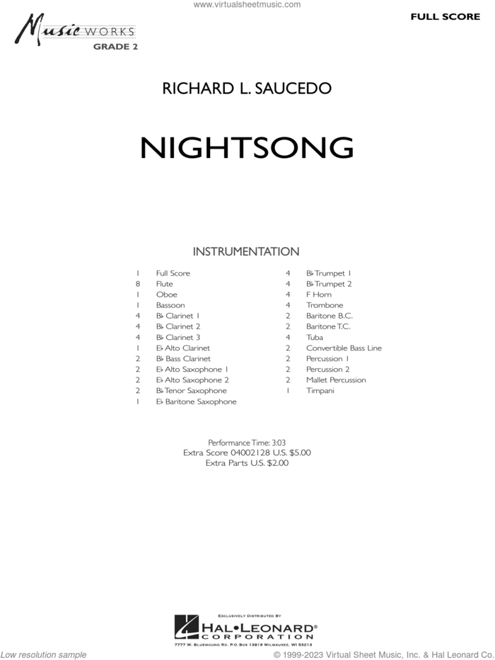 Nightsong (COMPLETE) sheet music for concert band by Richard L. Saucedo, intermediate skill level