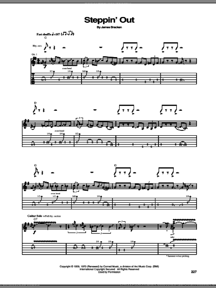 Steppin' Out sheet music for guitar (tablature) by John Mayall's Bluesbreakers and James Bracken, intermediate skill level