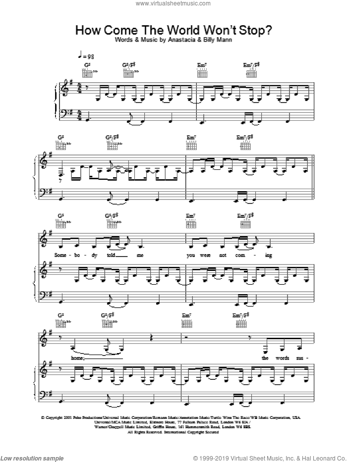 How Come The World Won't Stop? sheet music for voice, piano or guitar by Anastacia, intermediate skill level