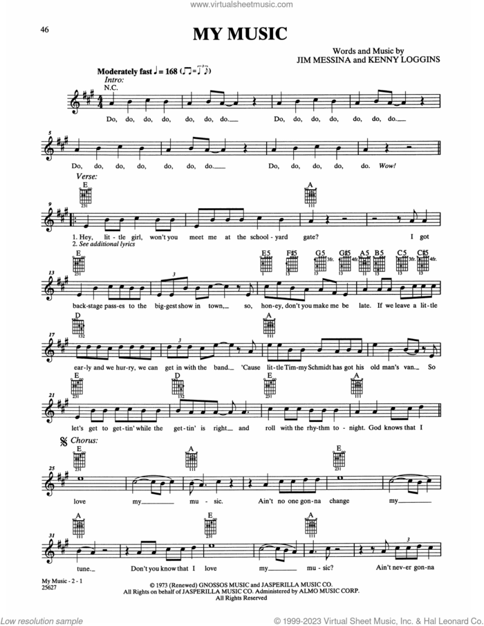 My Music sheet music for guitar solo (chords) by Loggins & Messina, Jim Messina and Kenny Loggins, easy guitar (chords)