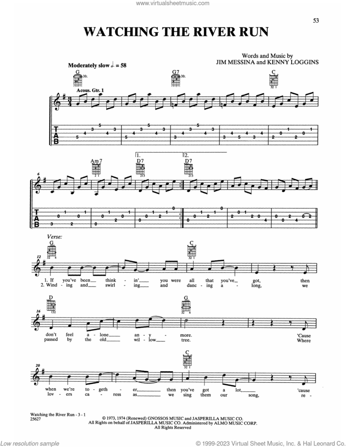 Watching The River Run sheet music for guitar solo (chords) by Loggins & Messina, Jim Messina and Kenny Loggins, easy guitar (chords)