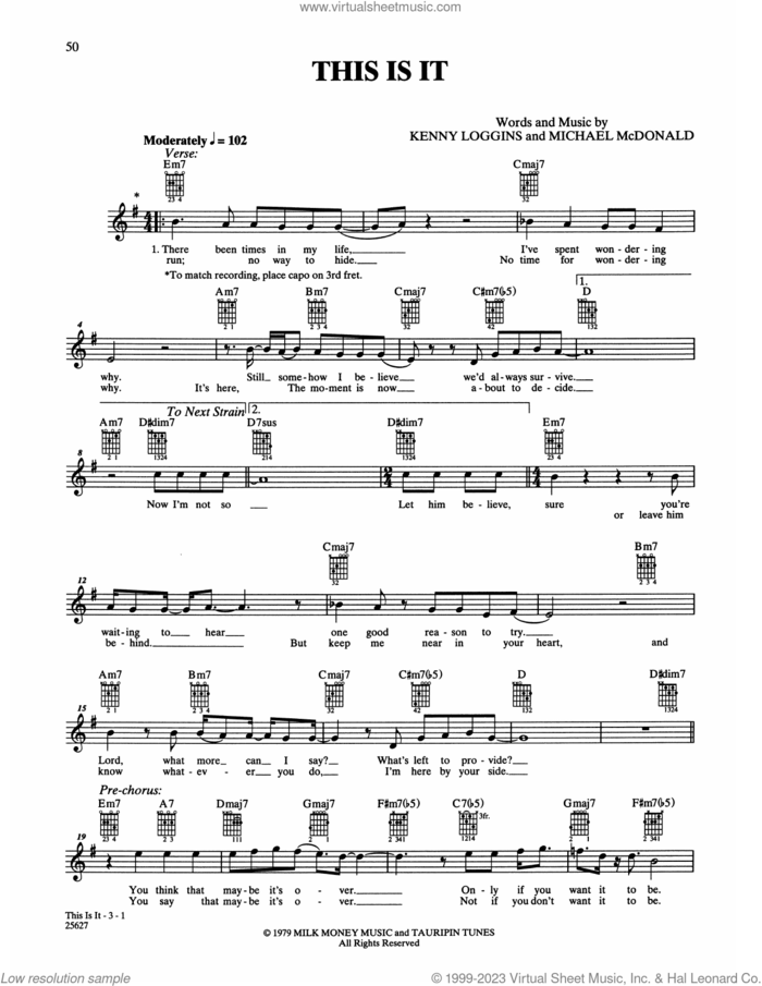 This Is It sheet music for guitar solo (chords) by Kenny Loggins and Michael McDonald, easy guitar (chords)