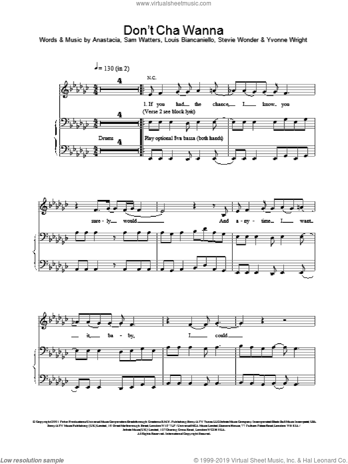Don't Cha Wanna sheet music for voice, piano or guitar by Anastacia, intermediate skill level
