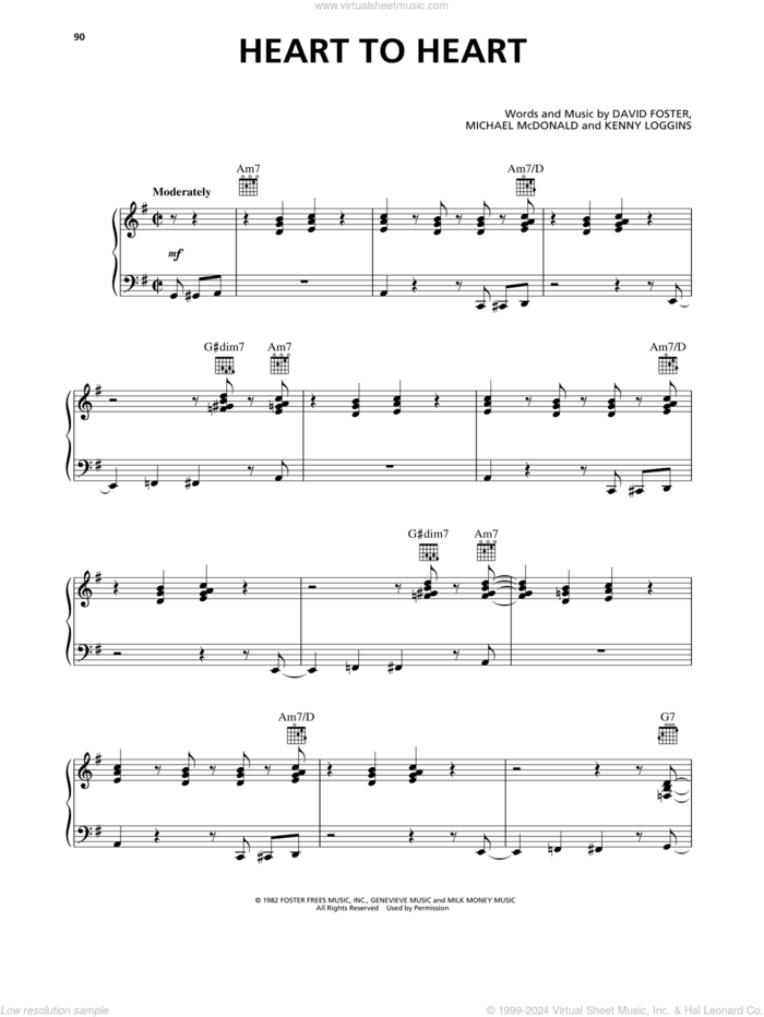 Heart To Heart sheet music for voice, piano or guitar by Kenny Loggins, David Foster and Michael McDonald, intermediate skill level