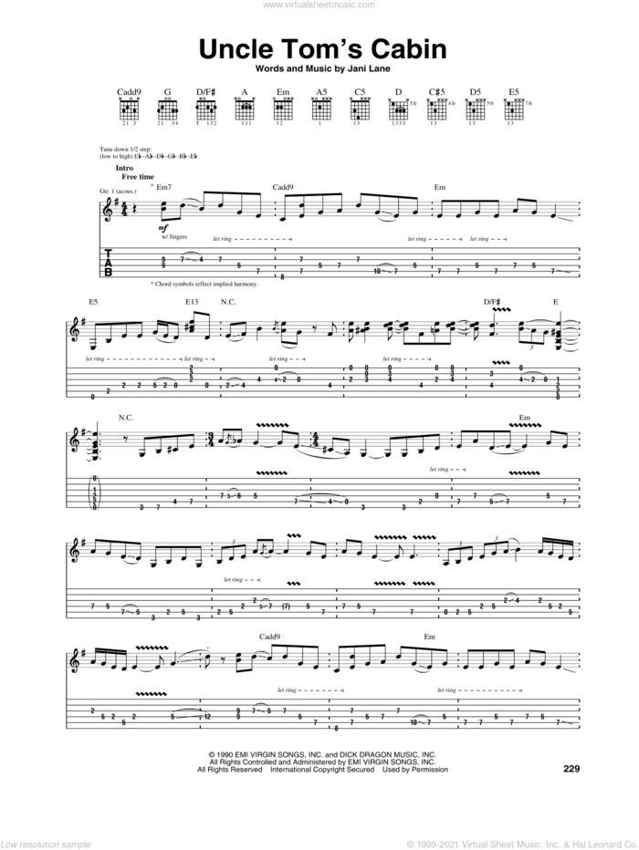 Uncle Tom's Cabin sheet music for guitar (tablature) by Warrant and Jani Lane, intermediate skill level