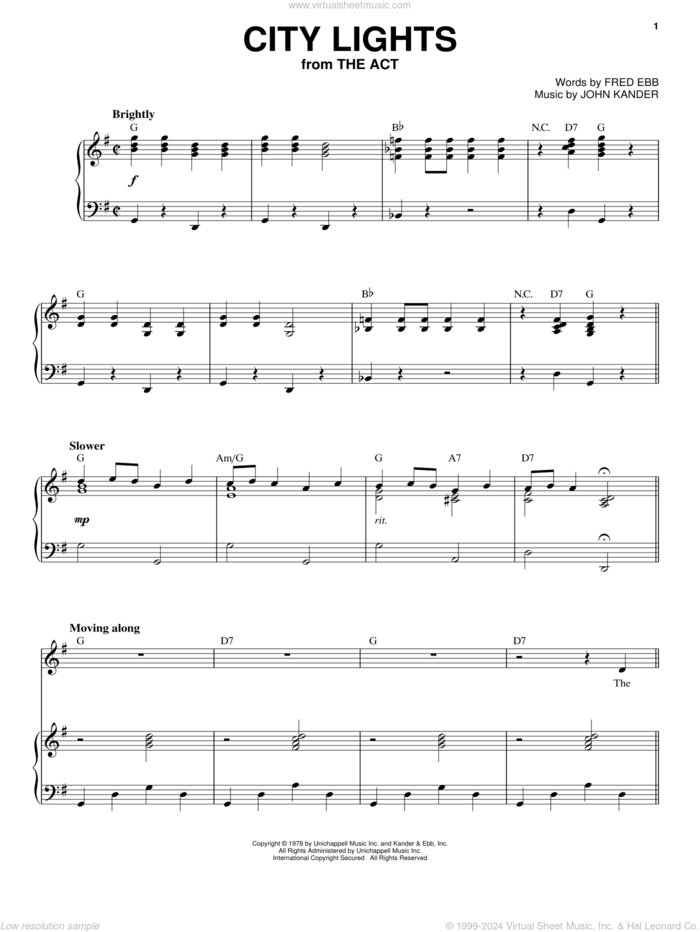 City Lights sheet music for voice and piano by Liza Minnelli, Kander & Ebb, Fred Ebb and John Kander, intermediate skill level