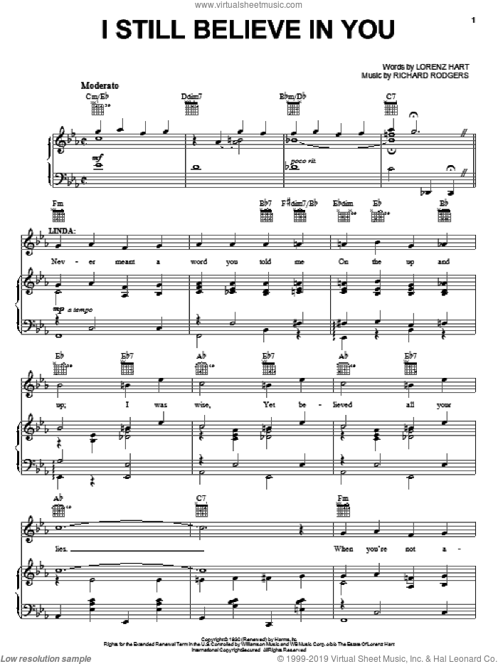 I Still Believe In You sheet music for voice, piano or guitar by Rodgers & Hart, Lorenz Hart and Richard Rodgers, intermediate skill level