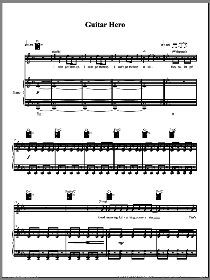 Guitar Hero sheet music for voice, piano or guitar by Amanda Palmer, intermediate skill level