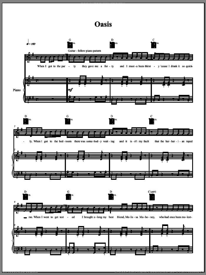 Oasis sheet music for voice, piano or guitar by Amanda Palmer, intermediate skill level