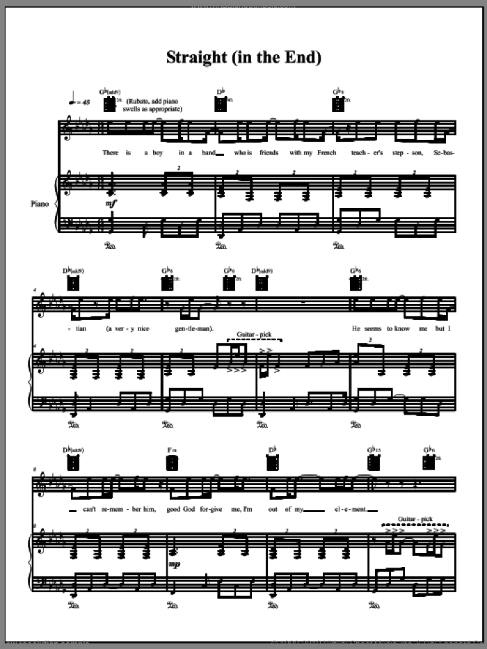 Straight (In The End) sheet music for voice, piano or guitar by Amanda Palmer, intermediate skill level