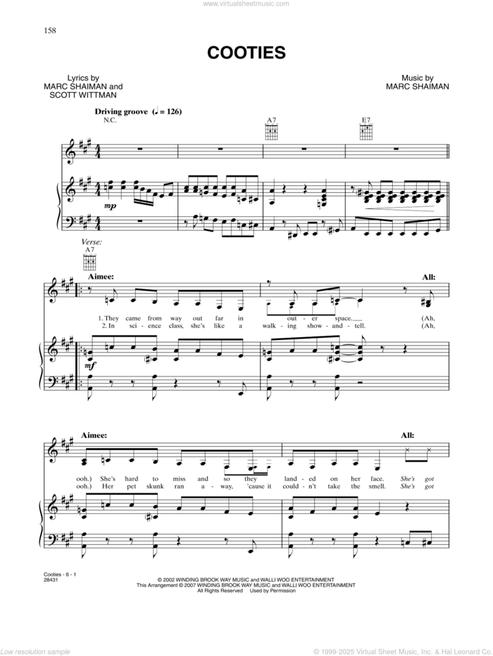 Cooties (from Hairspray) sheet music for voice, piano or guitar by Marc Shaiman & Scott Wittman, Marc Shaiman and Scott Wittman, intermediate skill level