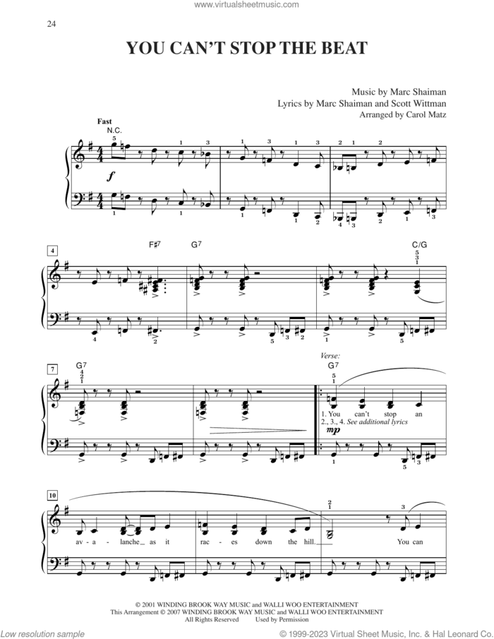 You Can't Stop The Beat (from Hairspray) (arr. Carol Matz) sheet music for piano solo by Marc Shaiman & Scott Wittman, Carol Matz, Marc Shaiman and Scott Wittman, easy skill level