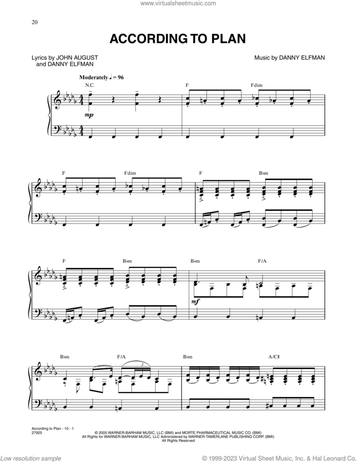 According To Plan (from Corpse Bride) sheet music for voice and piano by Danny Elfman and John August, intermediate skill level