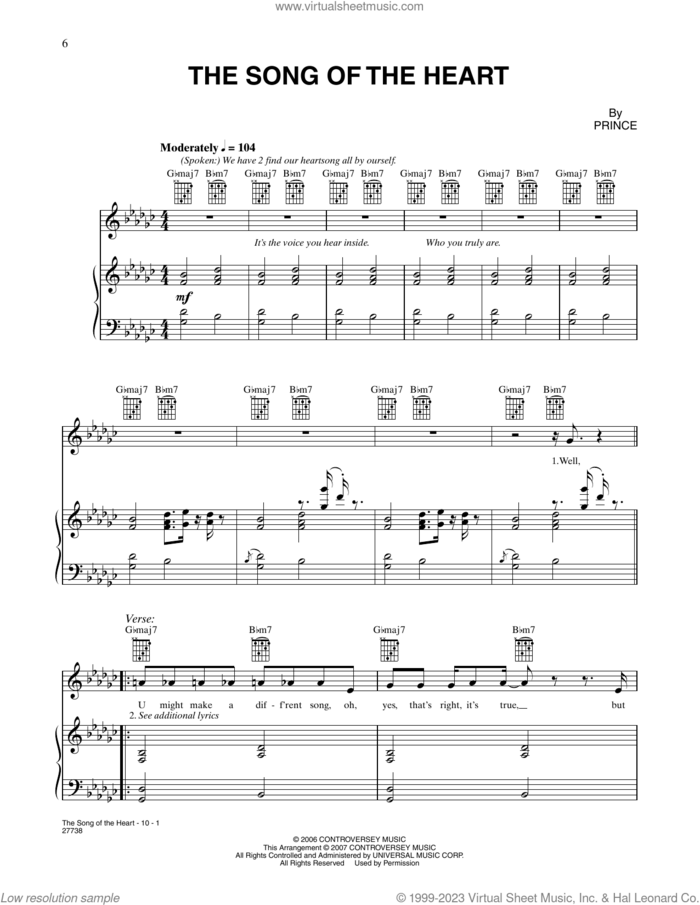 The Song Of The Heart (from Happy Feet) sheet music for voice, piano or guitar by Prince, intermediate skill level