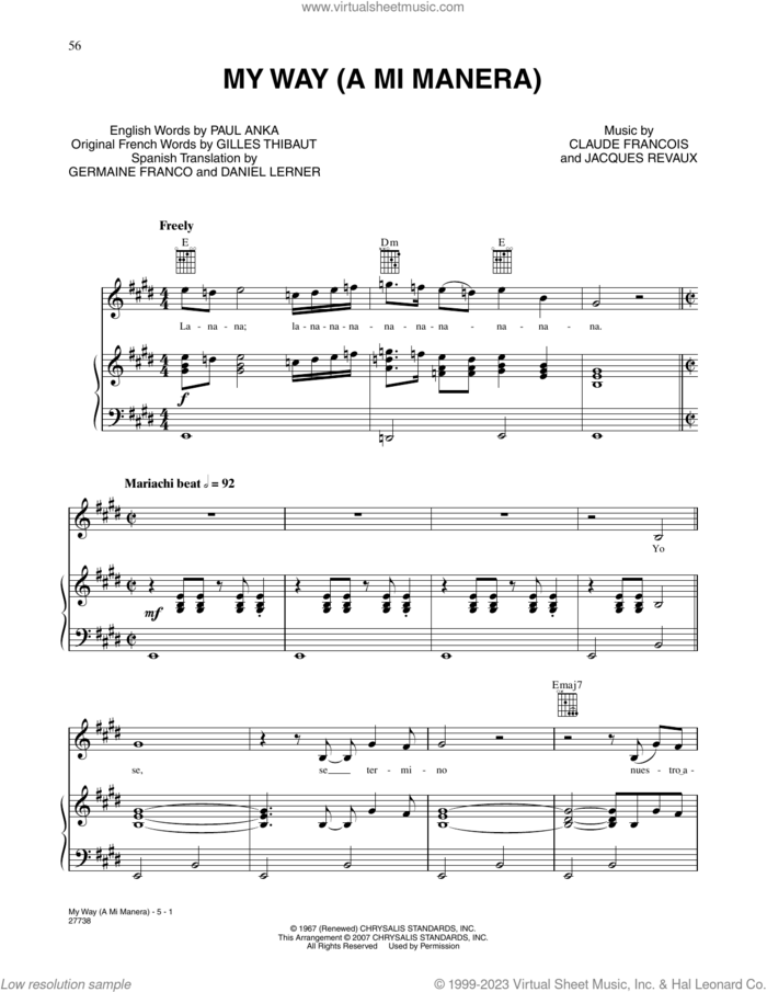 My Way (from Happy Feet) sheet music for voice, piano or guitar by Paul Anka, Elvis Presley, Frank Sinatra, Robin Williams, Claude Francois, Gilles Thibault and Jacques Revaux, intermediate skill level