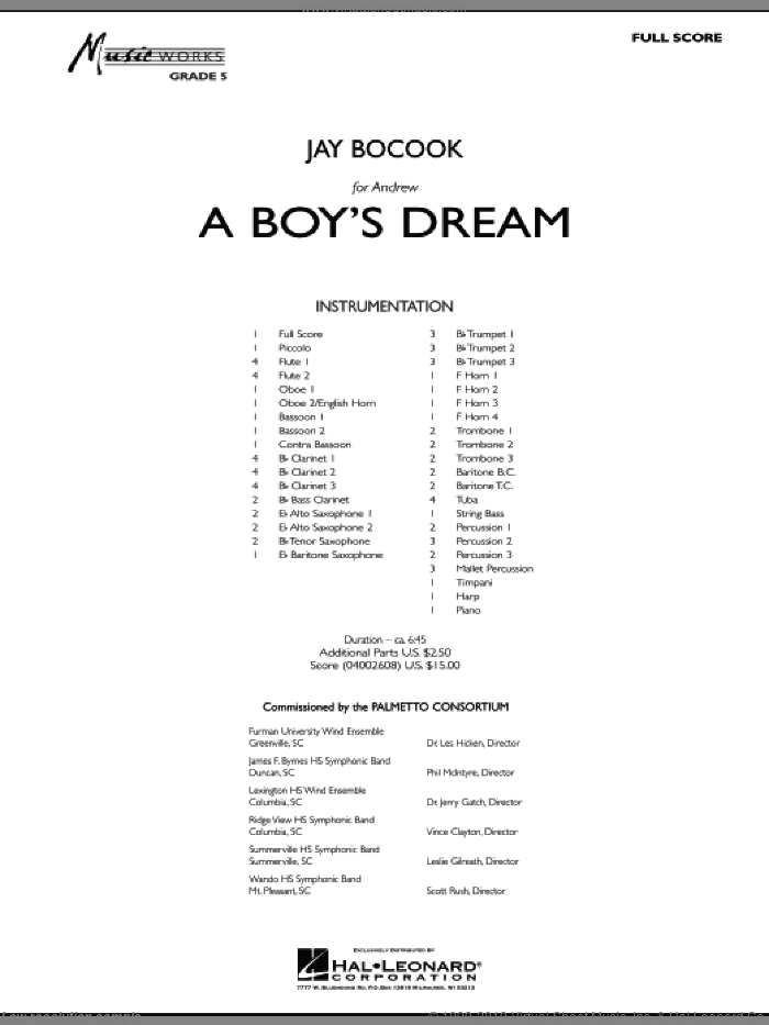 A Boy's Dream (COMPLETE) sheet music for concert band by Jay Bocook, intermediate skill level