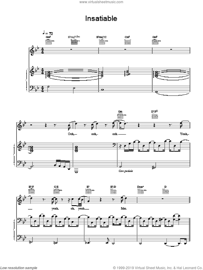 Insatiable sheet music for voice, piano or guitar by Darren Hayes, intermediate skill level