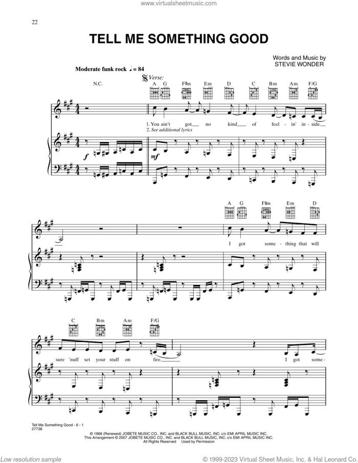 Tell Me Something Good (from Happy Feet) sheet music for voice, piano or guitar by P!nk and Stevie Wonder, intermediate skill level