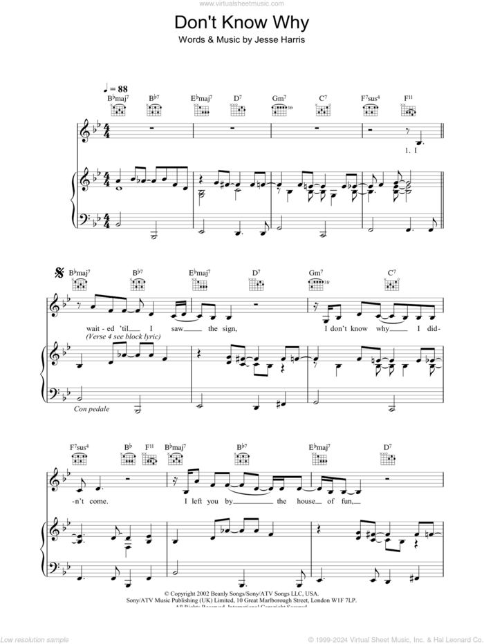 Don't Know Why sheet music for voice, piano or guitar by Norah Jones, intermediate skill level