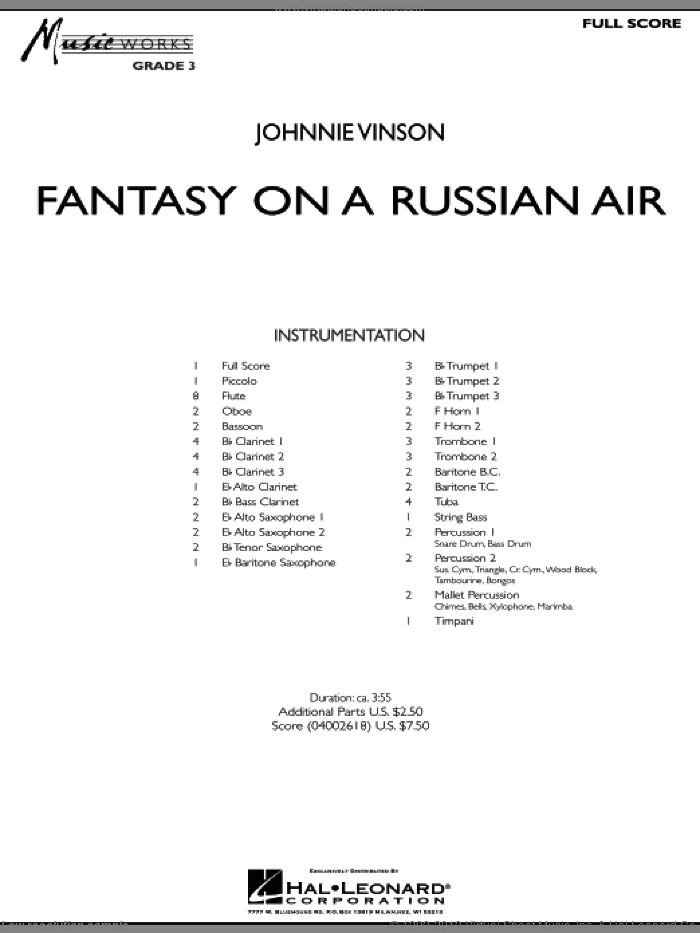 Fantasy on a Russian Air (COMPLETE) sheet music for concert band by Johnnie Vinson, intermediate skill level