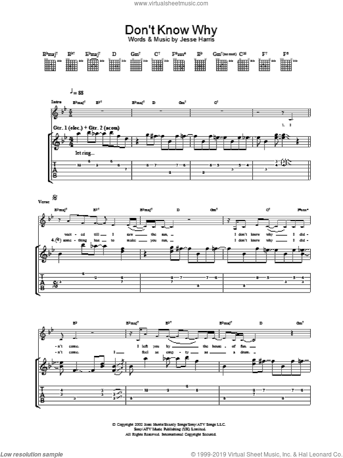Don't Know Why sheet music for guitar (tablature) by Norah Jones, intermediate skill level