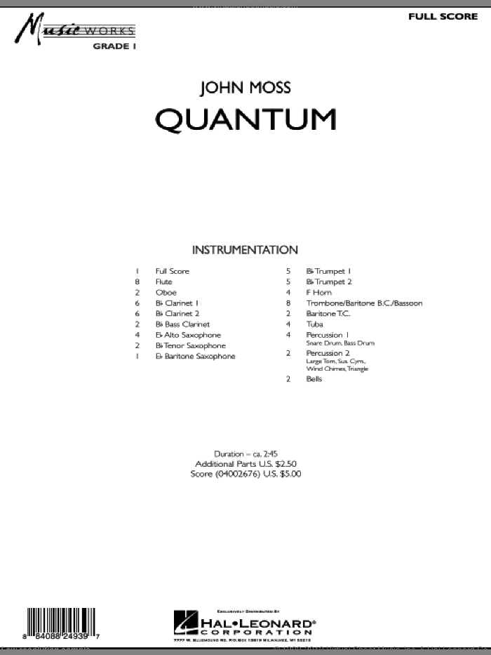 Quantum (COMPLETE) sheet music for concert band by John Moss, intermediate skill level