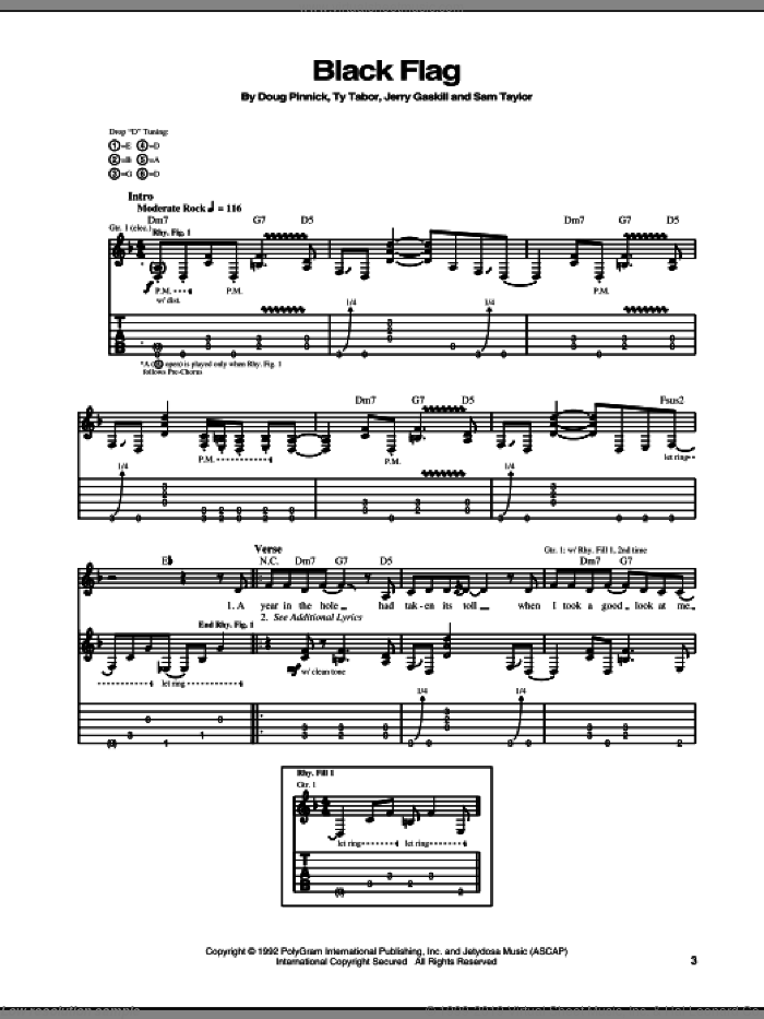 Black Flag sheet music for guitar (tablature) by King's X, intermediate skill level