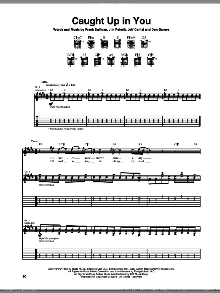 Caught Up In You sheet music for guitar (tablature) by 38 Special, Don Barnes, Frank Sullivan, Jeff Carlisi and Jim Peterik, intermediate skill level