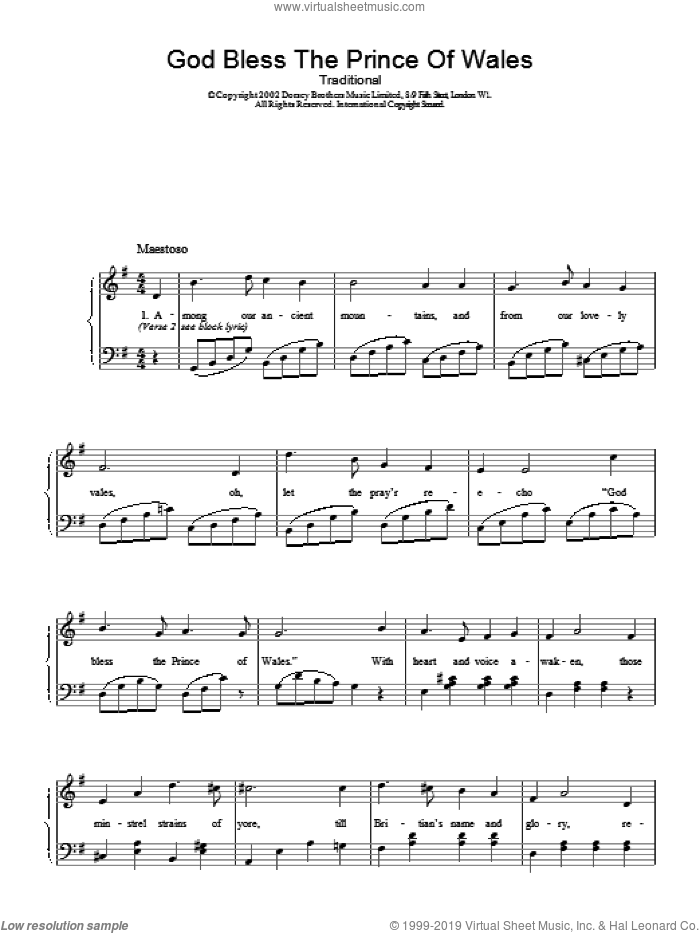 God Bless The Prince Of Wales sheet music for voice, piano or guitar, intermediate skill level
