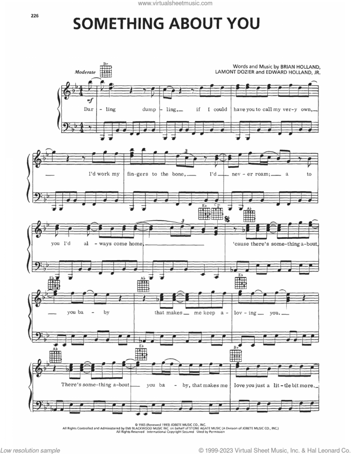 Something About You sheet music for voice, piano or guitar by Four Tops, Brian Holland, Edward Holland, Jr. and Lamont Dozier, intermediate skill level