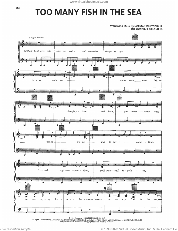 Too Many Fish In The Sea sheet music for voice, piano or guitar by The Commitments, Edward Holland Jr. and Norman Whitfield Jr., intermediate skill level