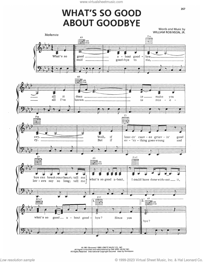 What's So Good About Goodbye sheet music for voice, piano or guitar by The Temptations, The Miracles and William Robinson, Jr., intermediate skill level