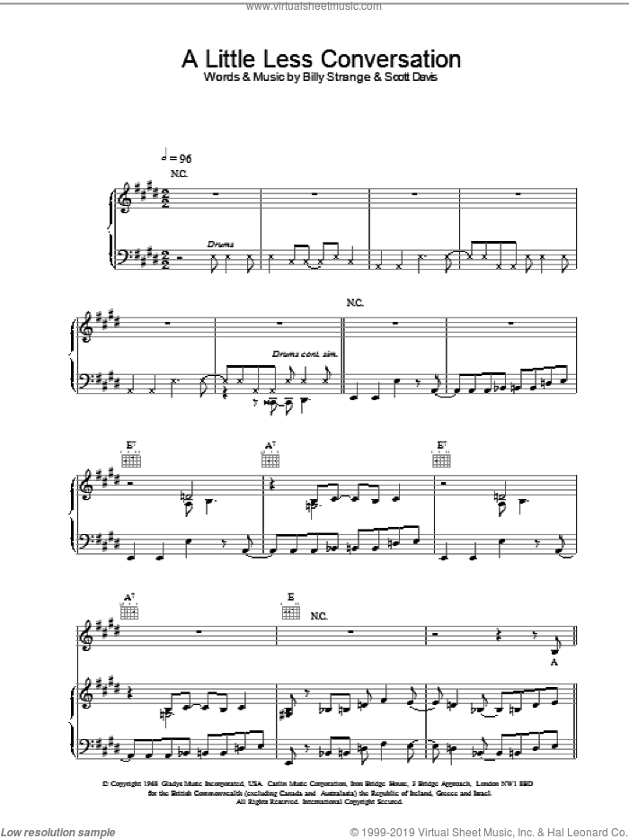 A Little Less Conversation sheet music for voice, piano or guitar by Elvis Presley, intermediate skill level