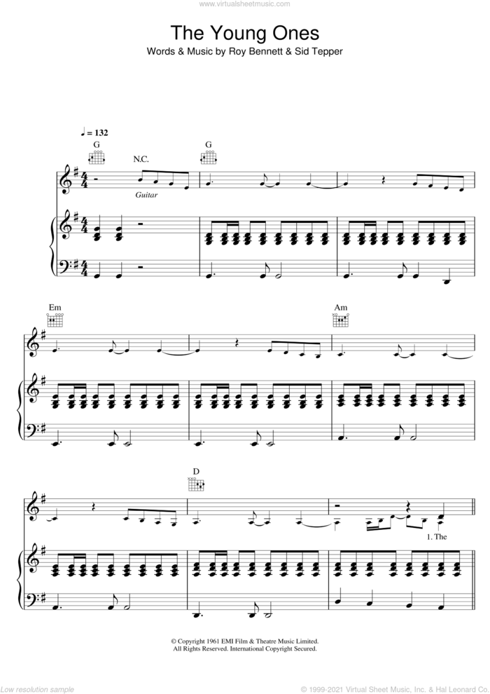 The Young Ones sheet music for voice, piano or guitar by Cliff Richard, intermediate skill level