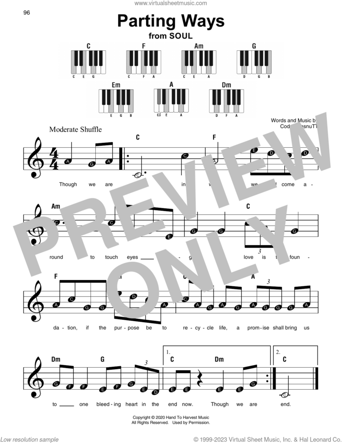 Parting Ways (from Soul) sheet music for piano solo by Cody ChesnuTT, beginner skill level
