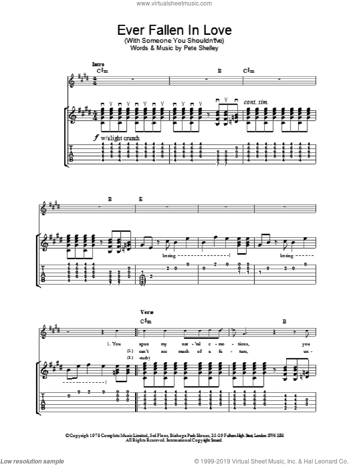 Ever Fallen In Love sheet music for guitar (tablature) by The Buzzcocks, intermediate skill level