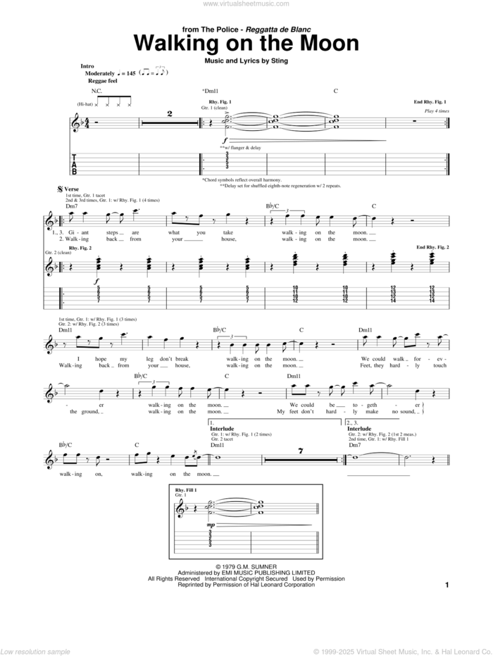 Walking On The Moon sheet music for guitar (tablature) v2