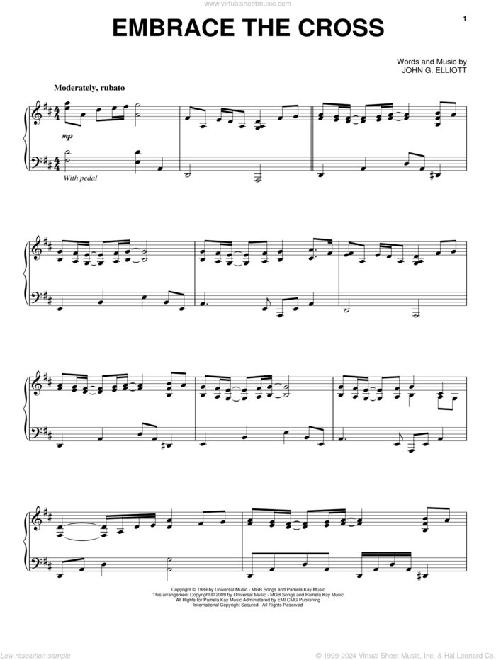 Embrace The Cross sheet music for piano solo by Steve Green and John G. Elliott, intermediate skill level